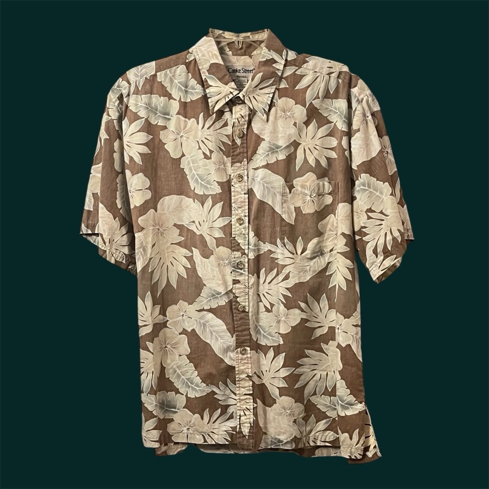 Cotton Hawaiian Reverse-Motif Vacation Cruisewear Travel Camp Cabana Shirt NWOT